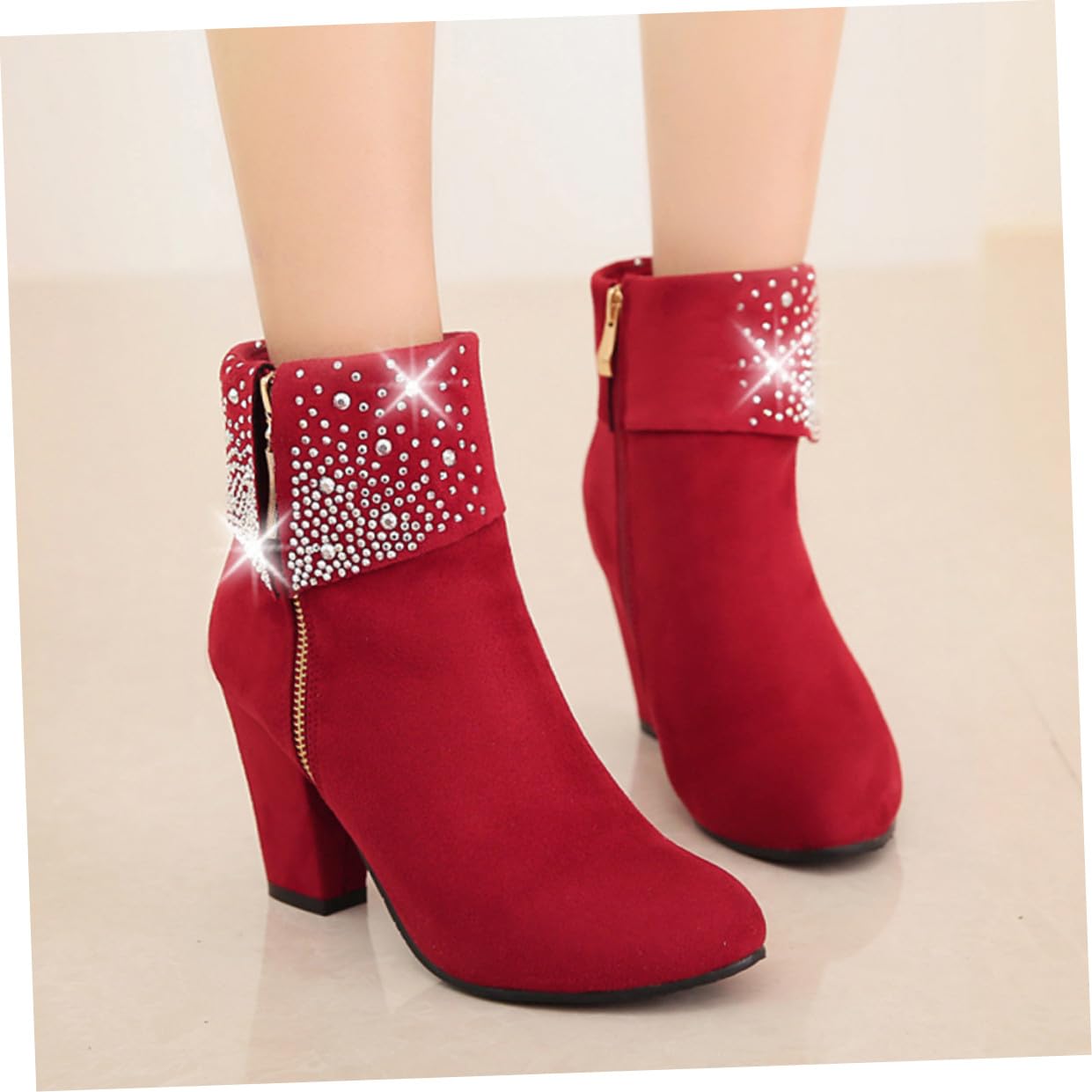 Stivaletti Autunno Inverno Con Strass Stivaletti Con Strass Tacchi Piattaforma Per Le Donne Scarpe Eleganti Per Donna Con Pompe Da Donna Rosso Materiale Superiore: Pu