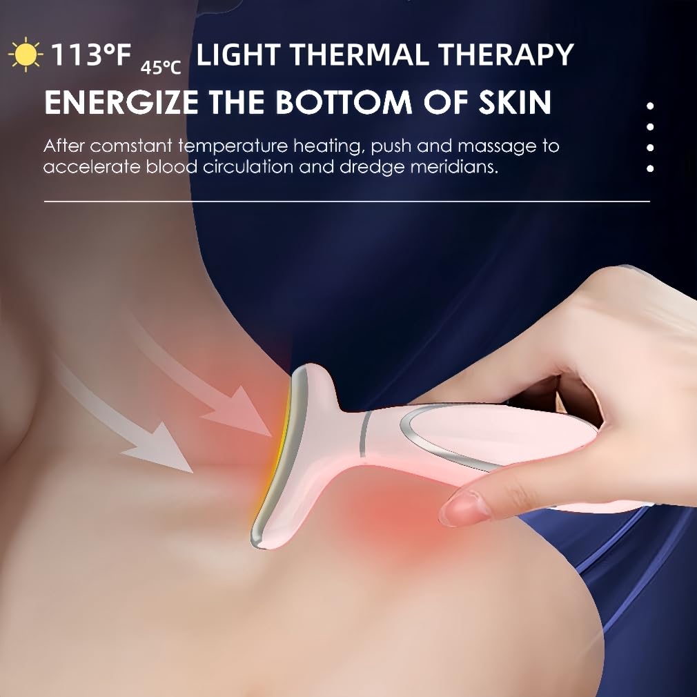 Masajeador facial y de cuello, terapia de luz roja para cara y cuello, vibración, refrigeración y funciones térmicas para el cuidado de la piel, dispositivo masajeador facial antienvejecimiento