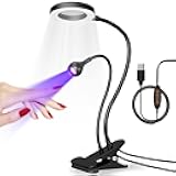 krofaue UV Nail Lamp - Flash Cure Lamp Dual-Light UV Light with 6× Magnifier 4-Levels Brightness Nail Dryer for Regular Polish, Desk Clip Salon-Perfect Manicures at Home Black