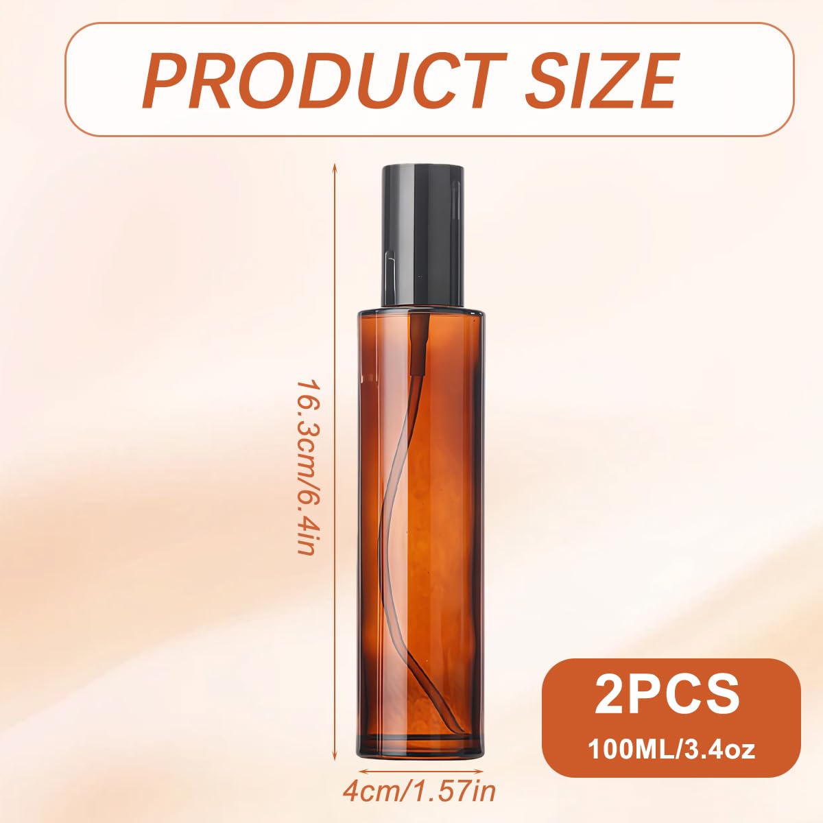 2 flaconi vuoti da 100 ml, ricaricabili, in vetro ambrato, con erogatore a pompa, dispenser di sapone con tappo nero, per fondotinta, crema, trucco, olio, shampoo