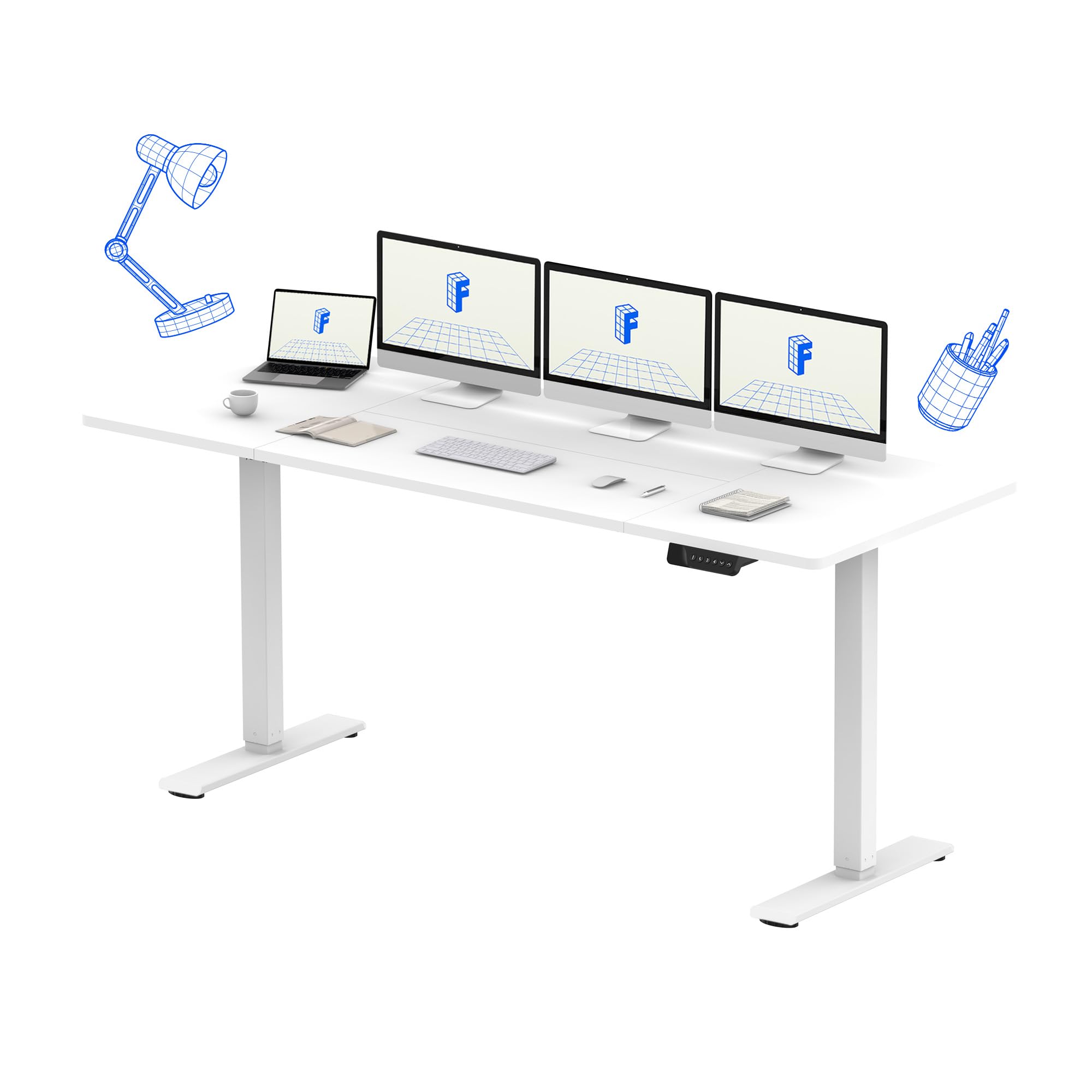 FLEXISPOT Escritorio Elevable Eléctrico Mesa Regulable en Altura 160x70 cm con 2 Potentes Motores Escritorio Estable Escritorio de pie Eléctrico Regulable en Altura con Función Memoria(Blanco+Blanco)