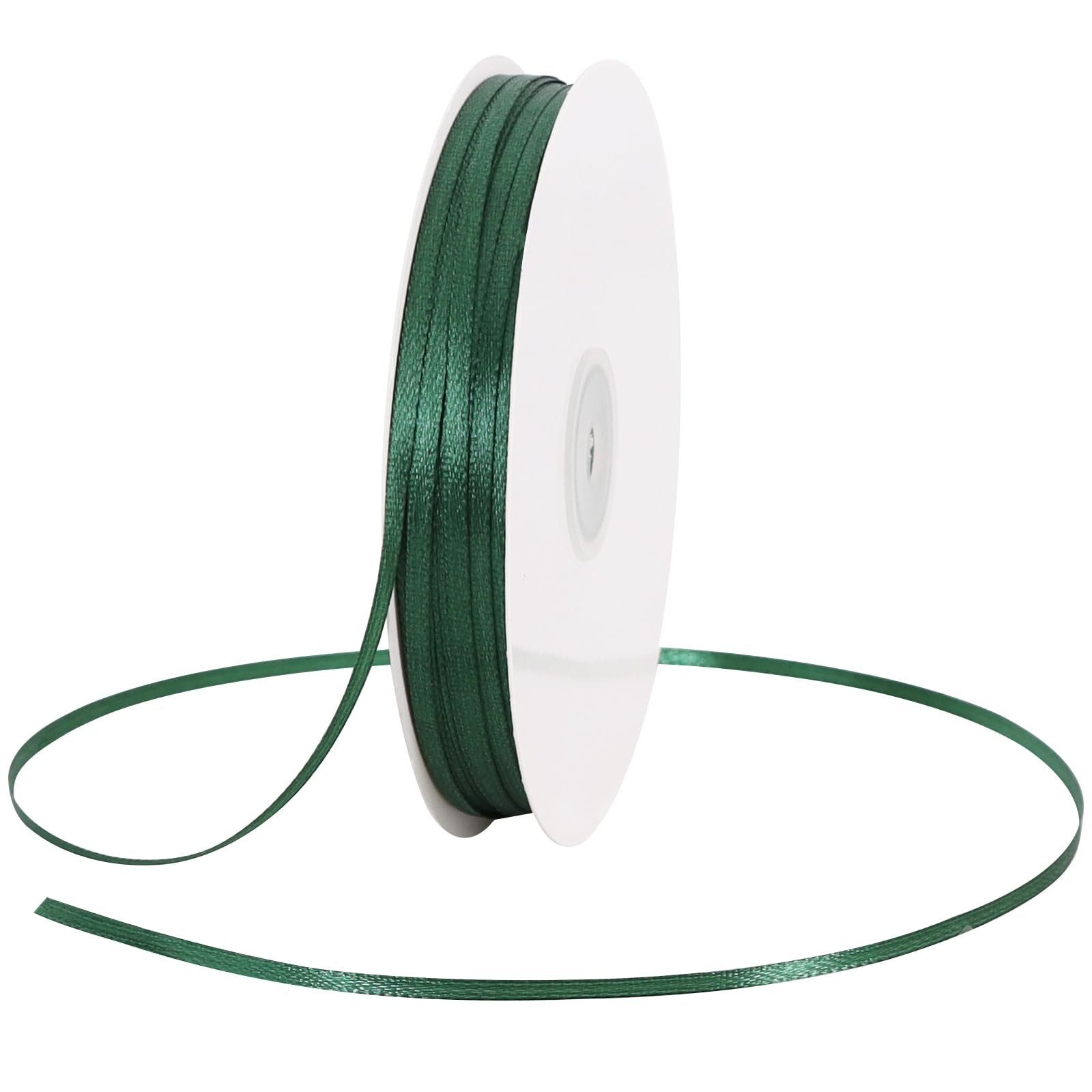 TONIFUL 0.12 Inch x 600 Feet Dark Green Thin Solid Satin Ribbon, Huge Spool, Double-Sided Ribbons, for Crafts, Hanging Tags, Invitation Cards, Balloons, Bouquets, Hair Bows