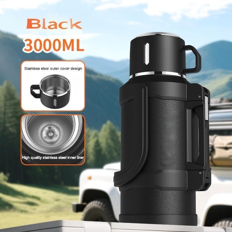 85oz (2.5L) Stainless Steel Vacuum Insulated Thermos, Large Insulated Travel Water Jug & Coffee Thermoses with Handle and Cup for Hiking, Fishing (85, Fluid Ounces) - Image 3