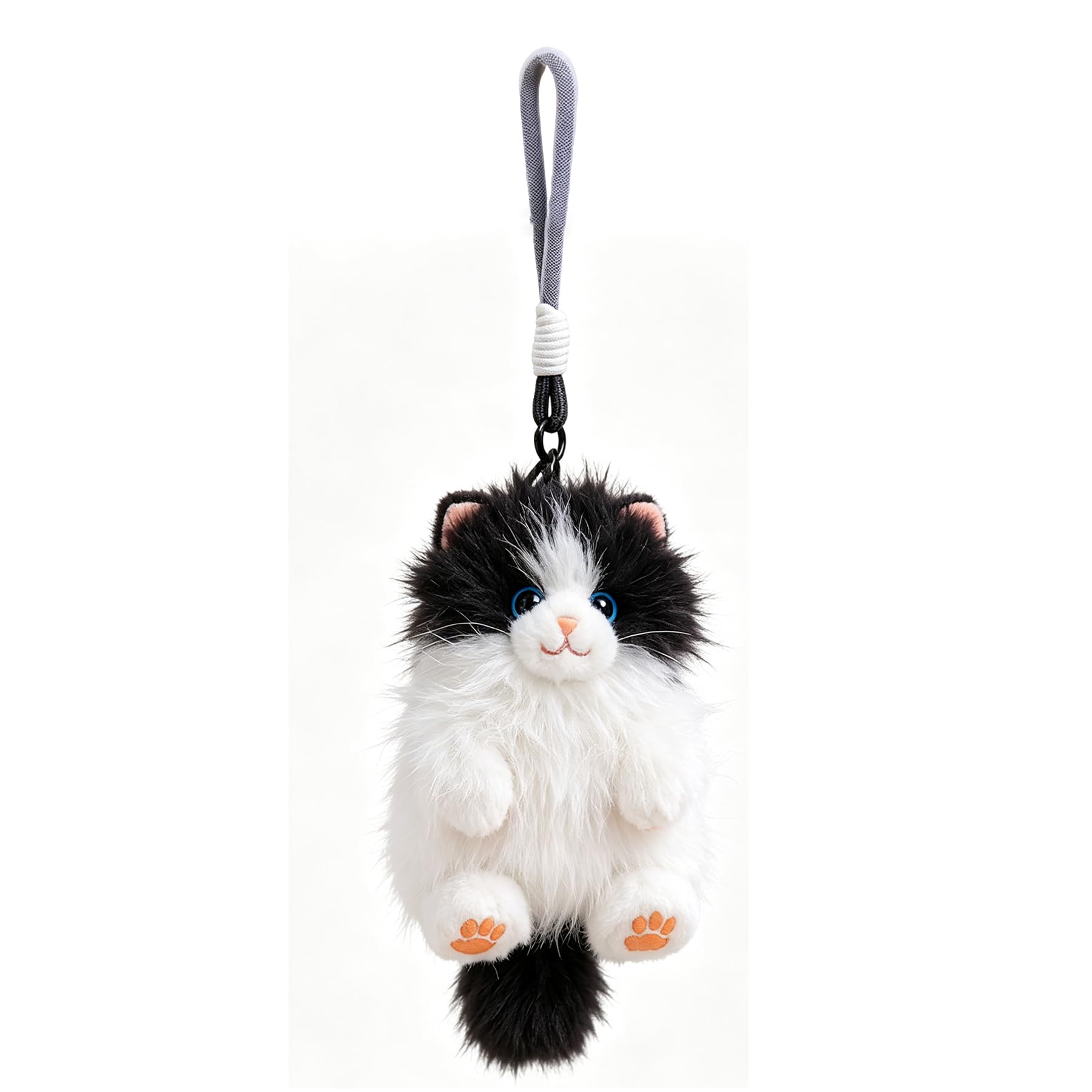 lilizzhoumax Tuxedo Cat Plush Keyring 15cm Scented Mini Kitten Bag Charm Stuffed Animal Weighted Paws Long Hair Cute Black White Cow Cat Teddy Backpack Clip Accessory Gift for Kids