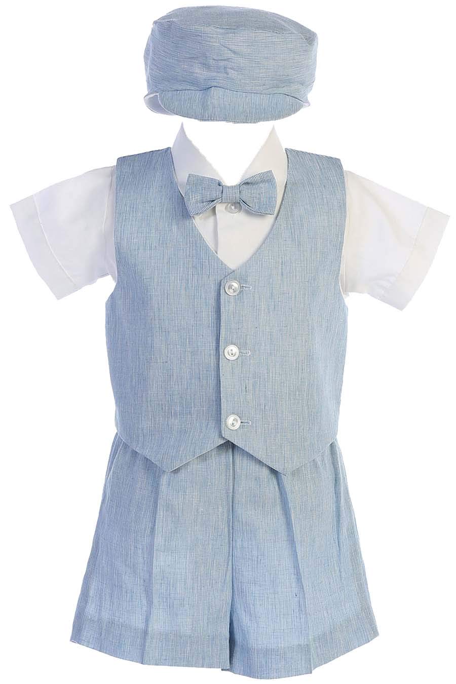 Lito G834 Cotton Linen Vest & Shorts Set (Light Blue, 3-6 Months)