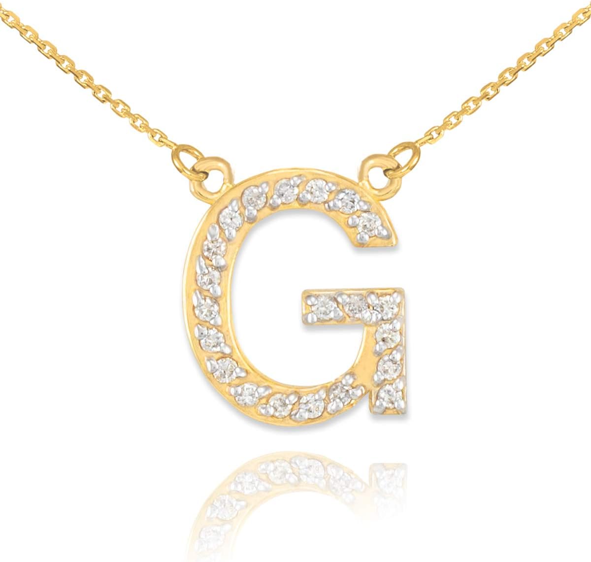 14K Yellow Gold Diamond Accented Personalized Initial Letter Pendant Necklace, 1/20-1/5 Cttw (J-K color, I1-I2 Clarity), Your Choice of Initial & Length