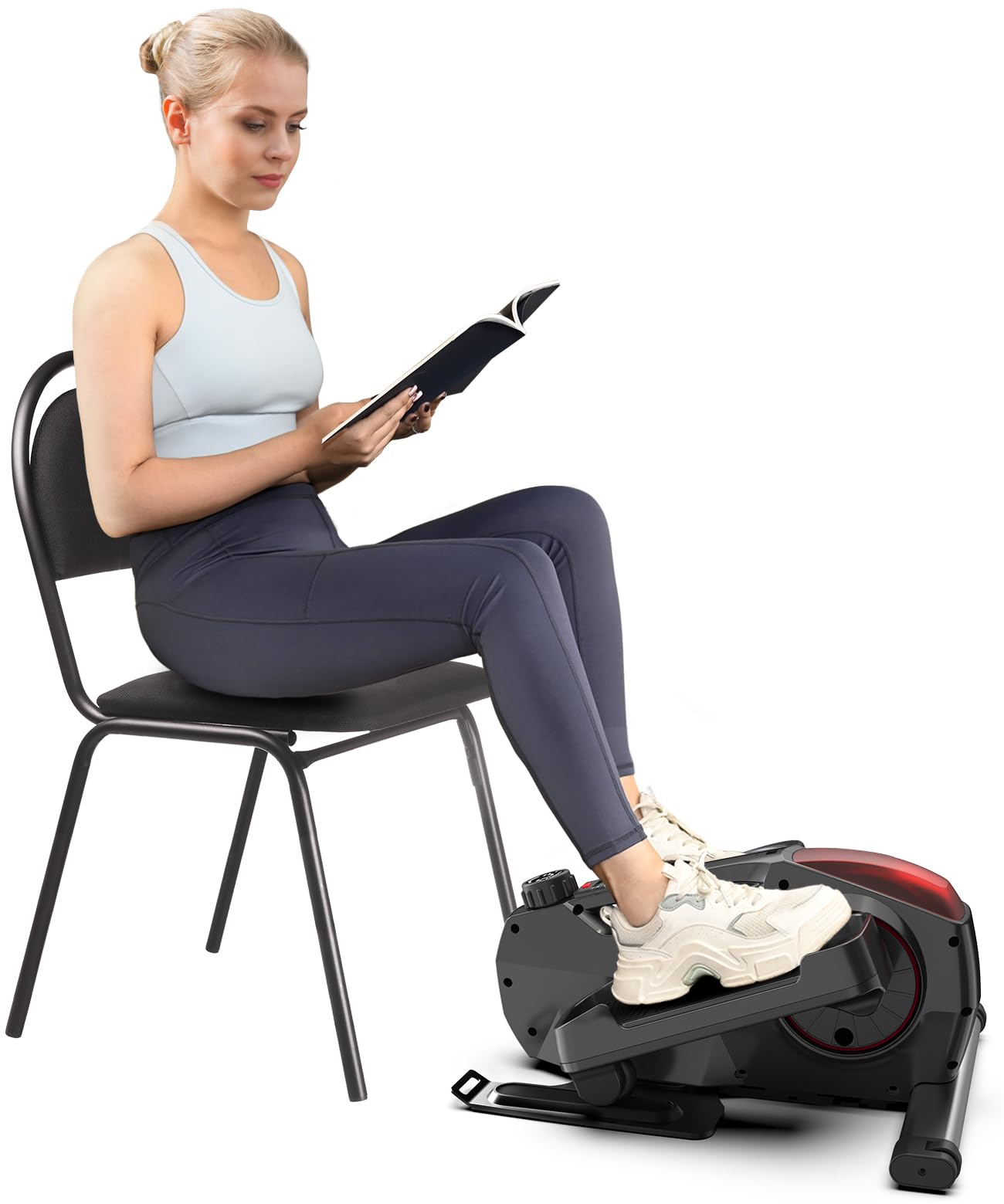 REDLIRO Under Desk Elliptical - Ellipse Leg Exerciser - Manual Seated Pedal Exerciser for Adults & Seniors - 8 Levels Magnetic Resistance - LCD Display - Fully Assembled - Includes 2 Elastic Bands