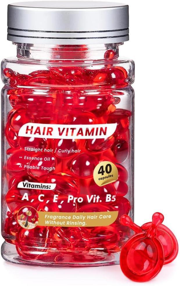 NALACAL Hair Vitamin Serum, Leave-in Anti Frizz Conditioner with Vitamins A, C, E & Pro B5, Restores Dry Frizzy Hair with Moroccan, Macadamia and Avocado Oils for Men Women, 40 Pcs