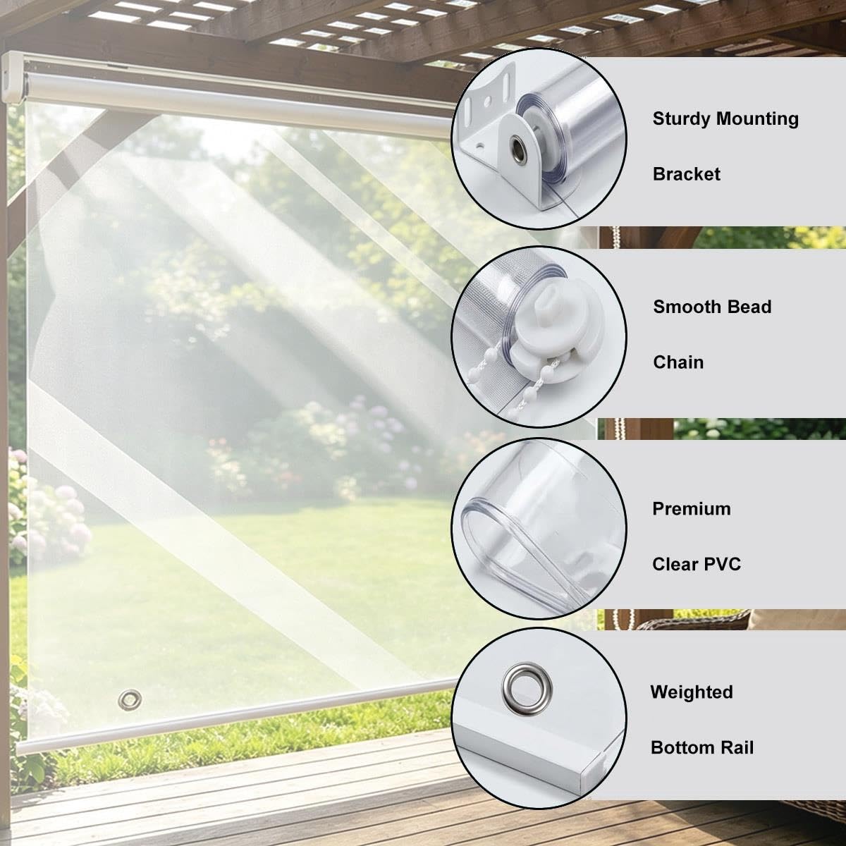 Estor Enrollable Transparente Impermeable 50-160cm, Cortinas de Invierno