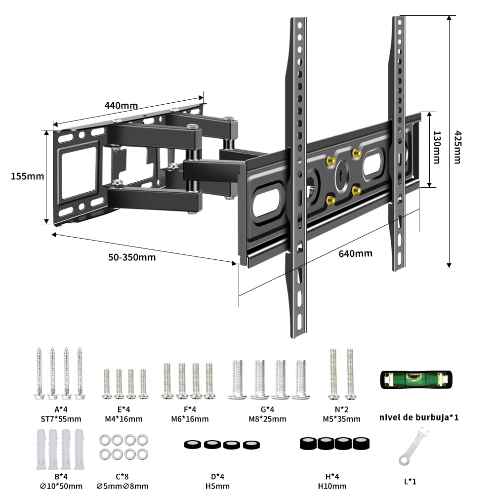 BuFan Supporto TV da 32-80 pollici, supporto da parete per TV LED/LCD/4K/OLED inclinabile e schermo girevole con doppio braccio articolato, max VESA 600 mm x 400 mm, fino a 45 kg