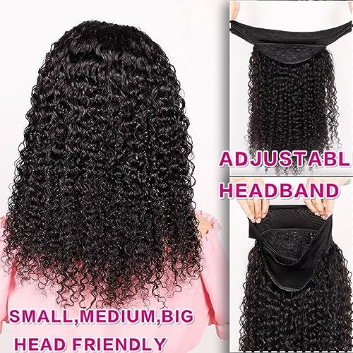 Headband Wig Brazilian Wigs For Women Human Hair Kinky Curly Headband Wigs for Black Women Glueless None Lace Front Wig 150% Density Real Hair Wigs Human Hair 20 Inch - Image 3