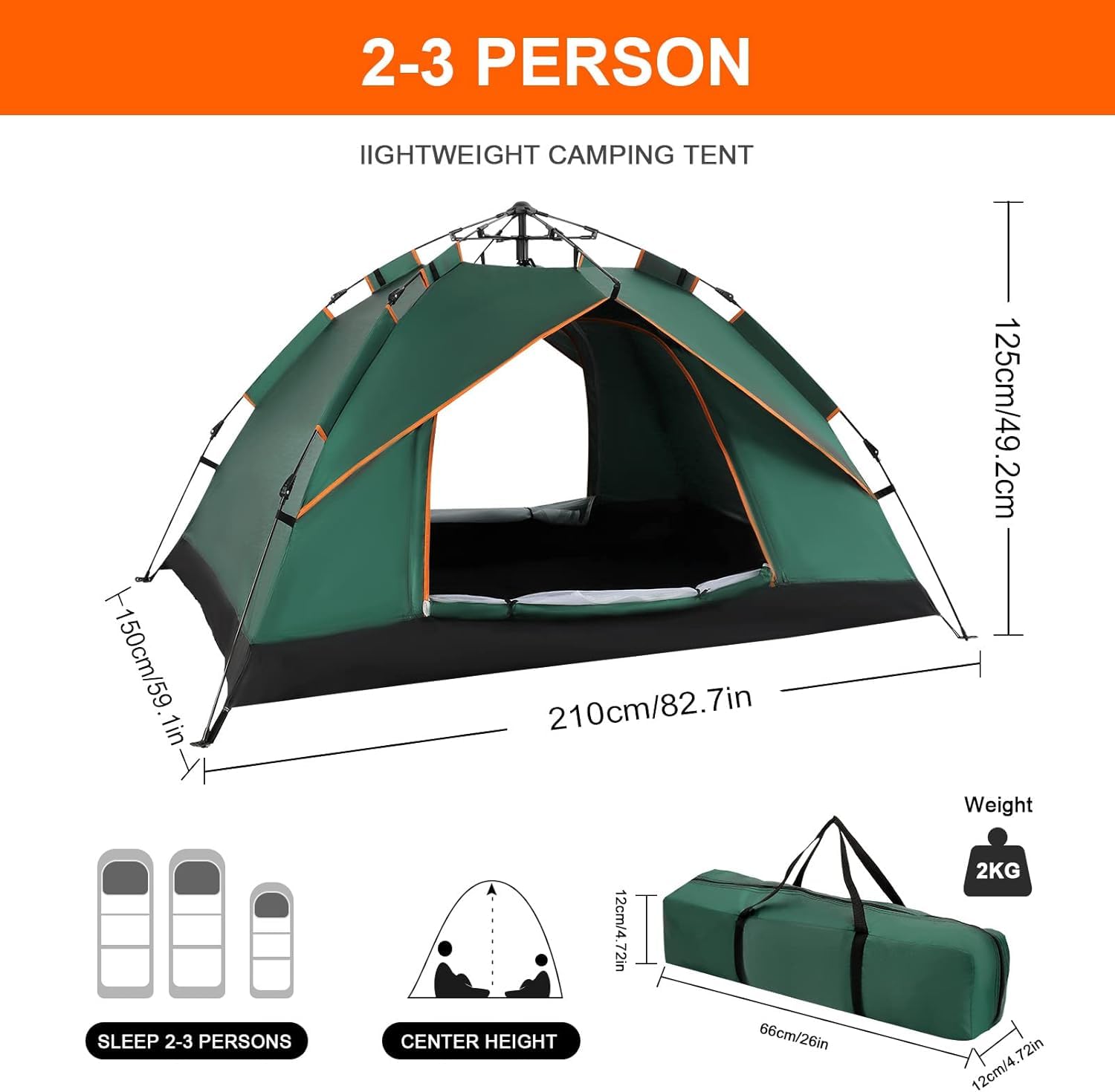 Trintion Camping Zelt 2-3 Mann Pop Up 4 Jahreszeiten Wasserdicht Winddicht