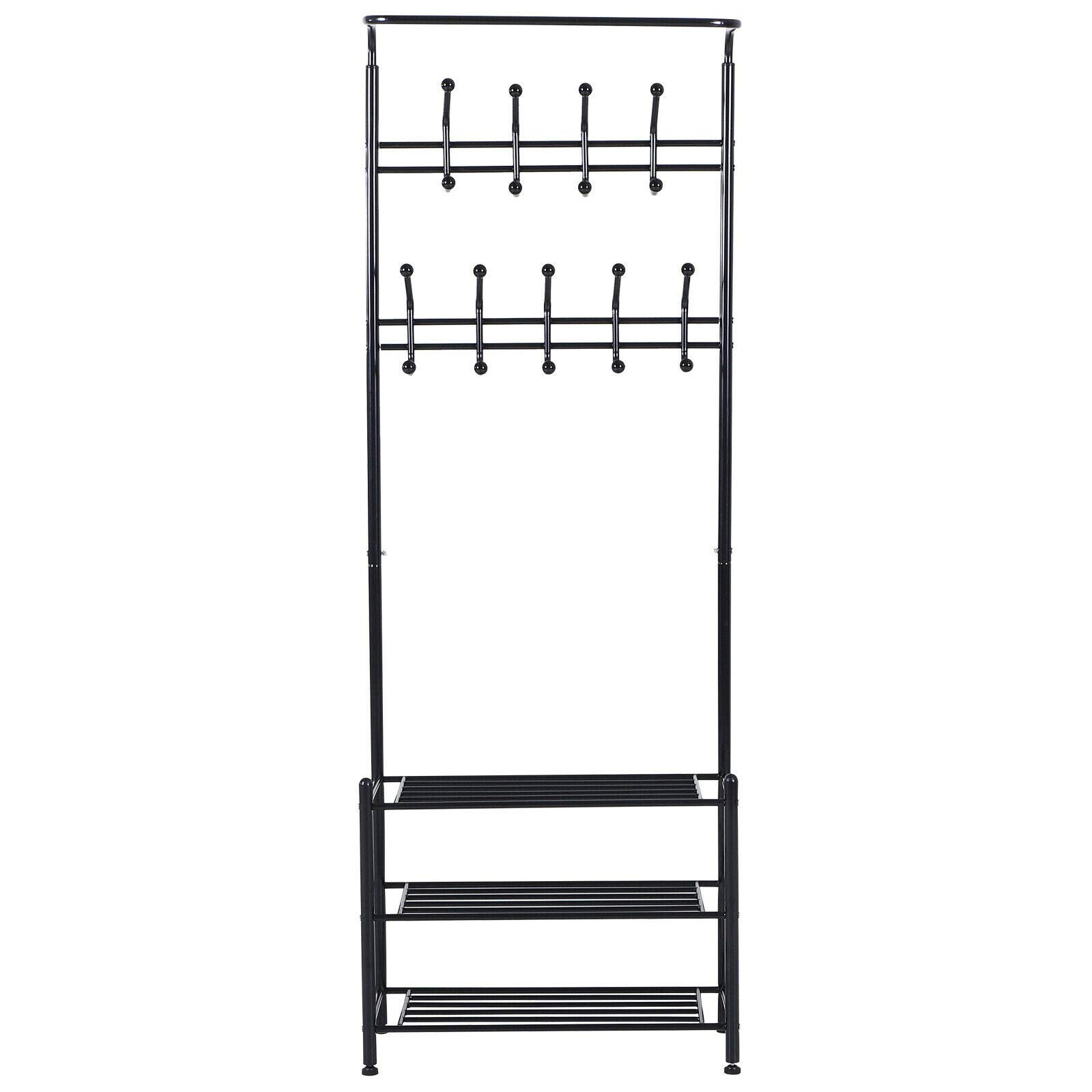 HoitoDeals 18 Hook Hat & Coat Stand For Clothes Shoe Rack Hanger Hooks Shelf