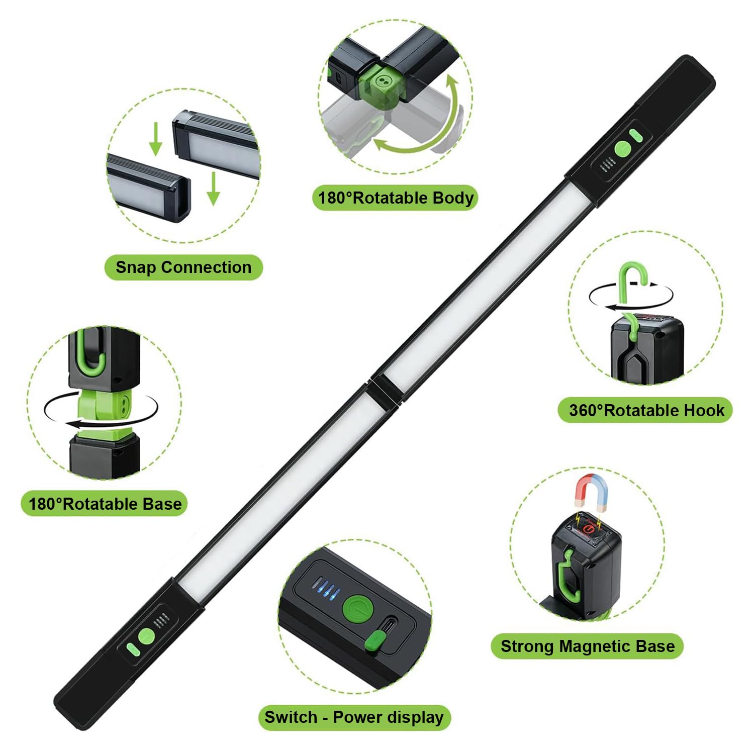 Baladeuse LED Mecanicien, Lampe de Travail LED Rechargeable, Barre Lumineuse de Capot avec Aimant et Crochets pour Compartiment Moteur En TôLe D'ALUMINIUM, Atelier, Camping [Classe Énergétique A]