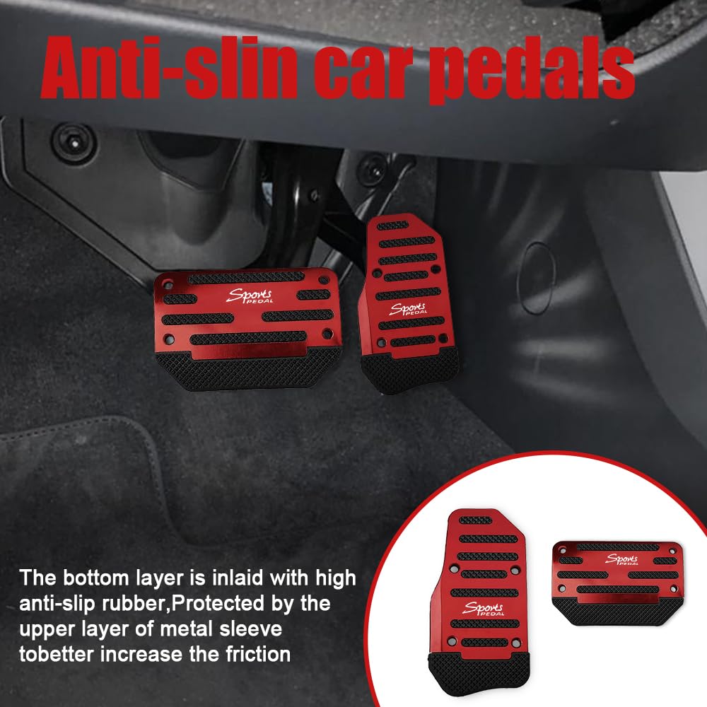 2PCS Non-Slip Car Pedal Covers, Premium Aluminum Alloy Gas and Brake Pedals Covers for Safe Driving, Automatic Transmission Pedal Covers Replacement Kit, Universal Car Accessories for Most Car