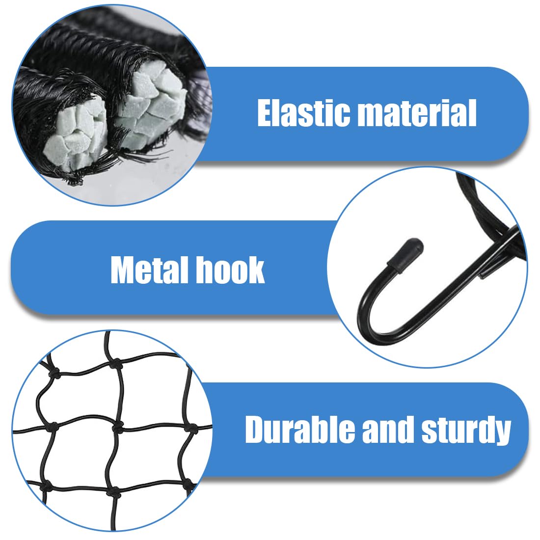 GXGM Rete Elastica Moto, Corde Elastiche con Gancio, Rete Elastica, Corde Elastiche con Ganci,40 X 40cm (Nero), 1 pezzo