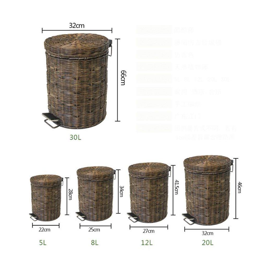 WXJLYZRCXK Pedaalbak, Afval Binsbamboo Rotan Fashion Retro Persoonlijkheid Prullenbak Creatieve Pedaal Home Retro Vuilnisbak Vuilbak Pure Hand Weven Meer is het Houten Pedaal, 12L