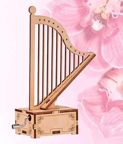 Miniatura 2 de Modelo de arpa de madera, 2 piezas, caja 3D, rompecabezas a granel para niños, rompecabezas de Navidad, bricolaje, modelo, caja de música, adorno,