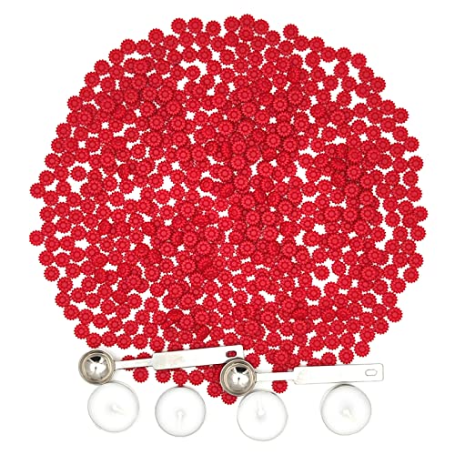 600 Pièces Perles de Cire à Cacheter Tournesol Sceaux de Cire avec 2 Cuillères de Fusion et 4 Bougies de Thé pour Sceller et Décorer des Lettres (Rouge) Cover
