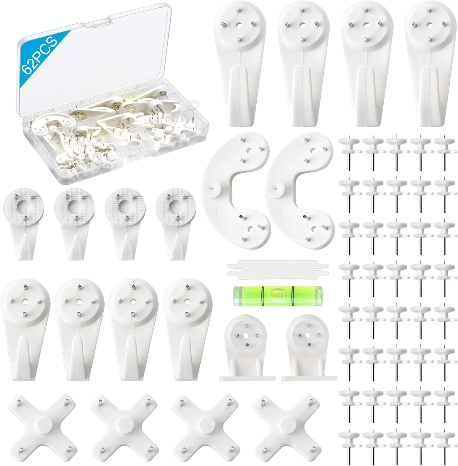 Picture Hanging Kit, 62PCS Concrete Wall Hardwall Hangers for Cinder Block, Picture Hanger, No Damage Wall Hooks for Photo Frame Art Painting Non-Trace Drywall Stucco Concrete Hooks