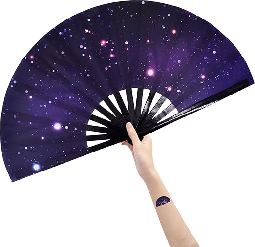 Amajiji Large Folding Fans Rave Festival Accessories for WomenMen, Chinease/Japanese