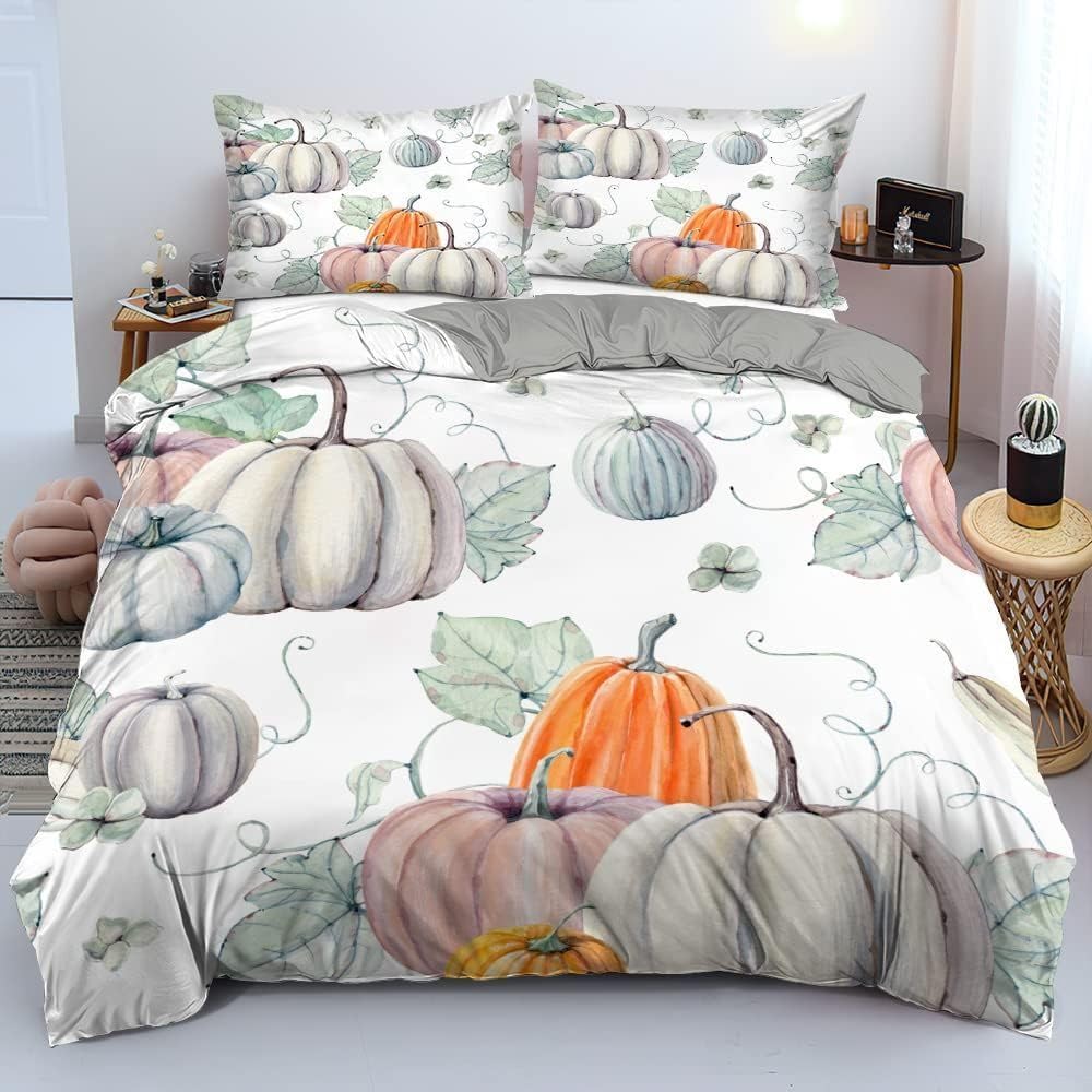 LMMSMGS King Size Duvet Cover Sets Pumpkin Bedding for Kids Aldult Duvet Cover with Zipper Closure Hypoallergenic Microfiber Quilt Cover 90.5"x 86.6" + 2 Pillowcases 19.7"x 29.5"