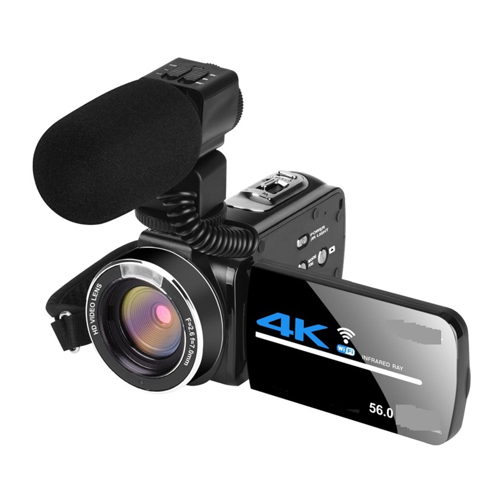 Macchina fotografica digitale, Videocamere digitali for visione notturna Videoregistratore grandangolare 4K Videocamera streaming for fotografia Microfono 18X Vlog Webcam(16G SD Card)