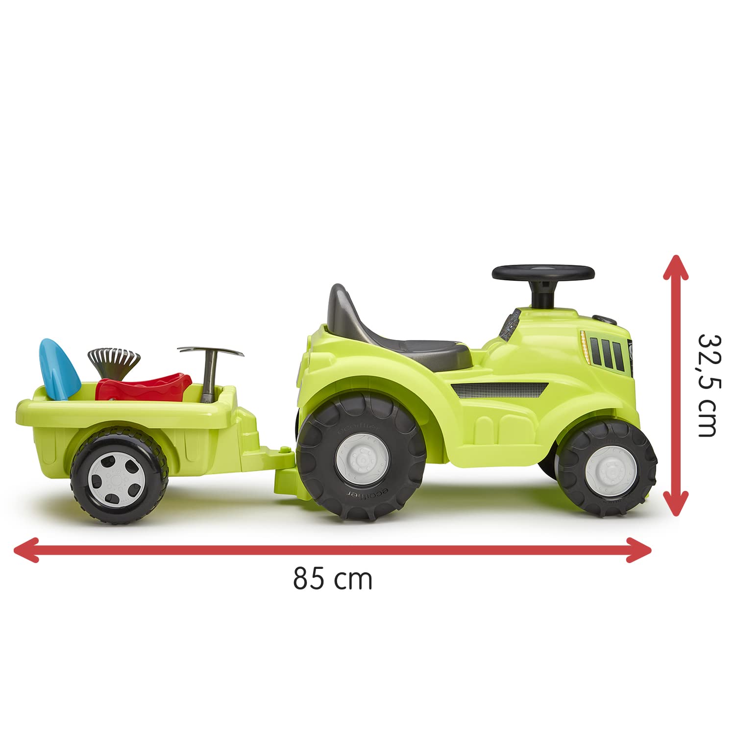 Ecoiffier Toys 4359 – Tractor con Remolque de 85 cm y Accesorios – Juego de Aire – De 12 a 36 Meses – Fabricado en Francia