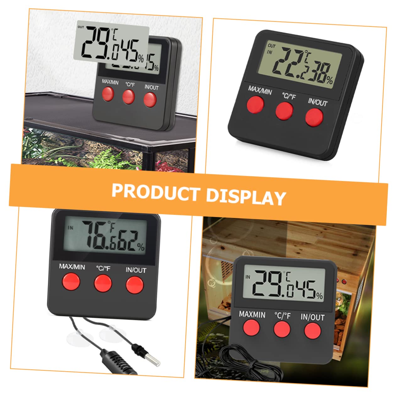 DOITOOL 4juegos Digital Higrómetro Para Terrario De Reptiles Medidor De Temperatura y Humedad Pantalla Para Lagartos y Huevos Sensor Preciso y Rápido