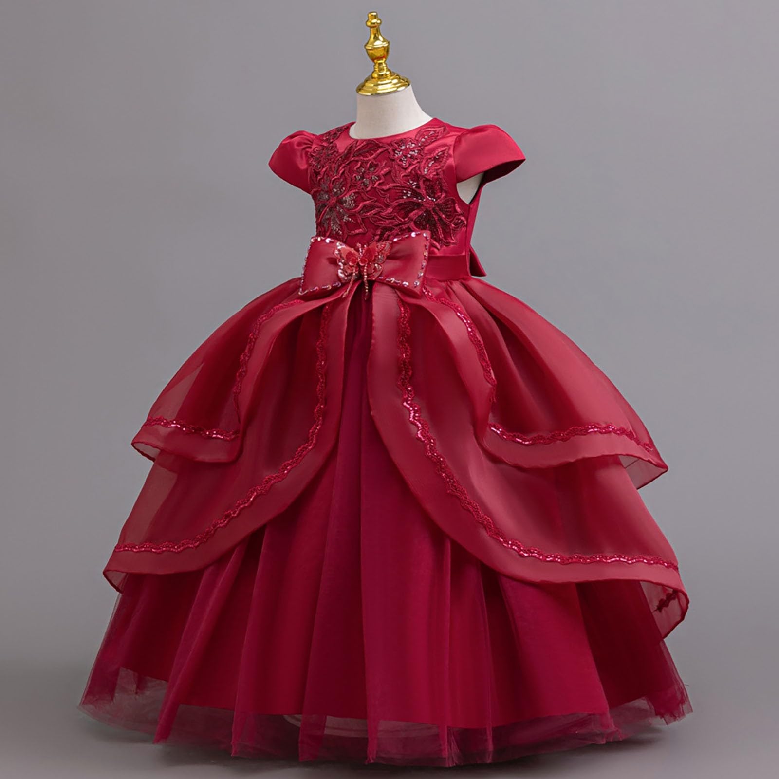 Vestido de niña con lentejuelas y bordado floral, elegante para fiestas formales, bodas y eventos especiales, falda completa forrada, cierre trasero con cremallera, disponible en tallas 3 a 6 años