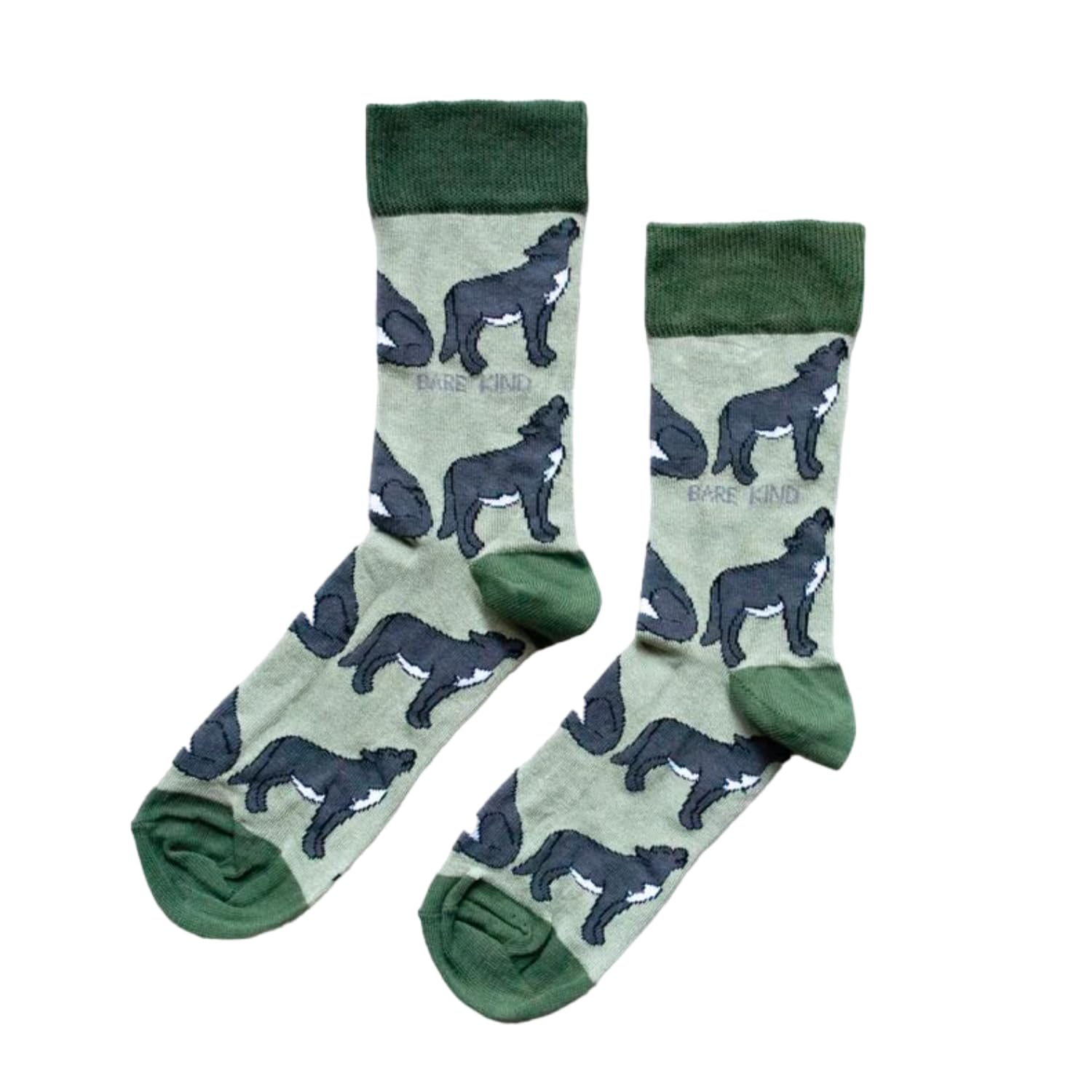 Bare Kind Unisex Pale Green Save The Wolves Green Soft Bamboo Socks 7-11 Uk