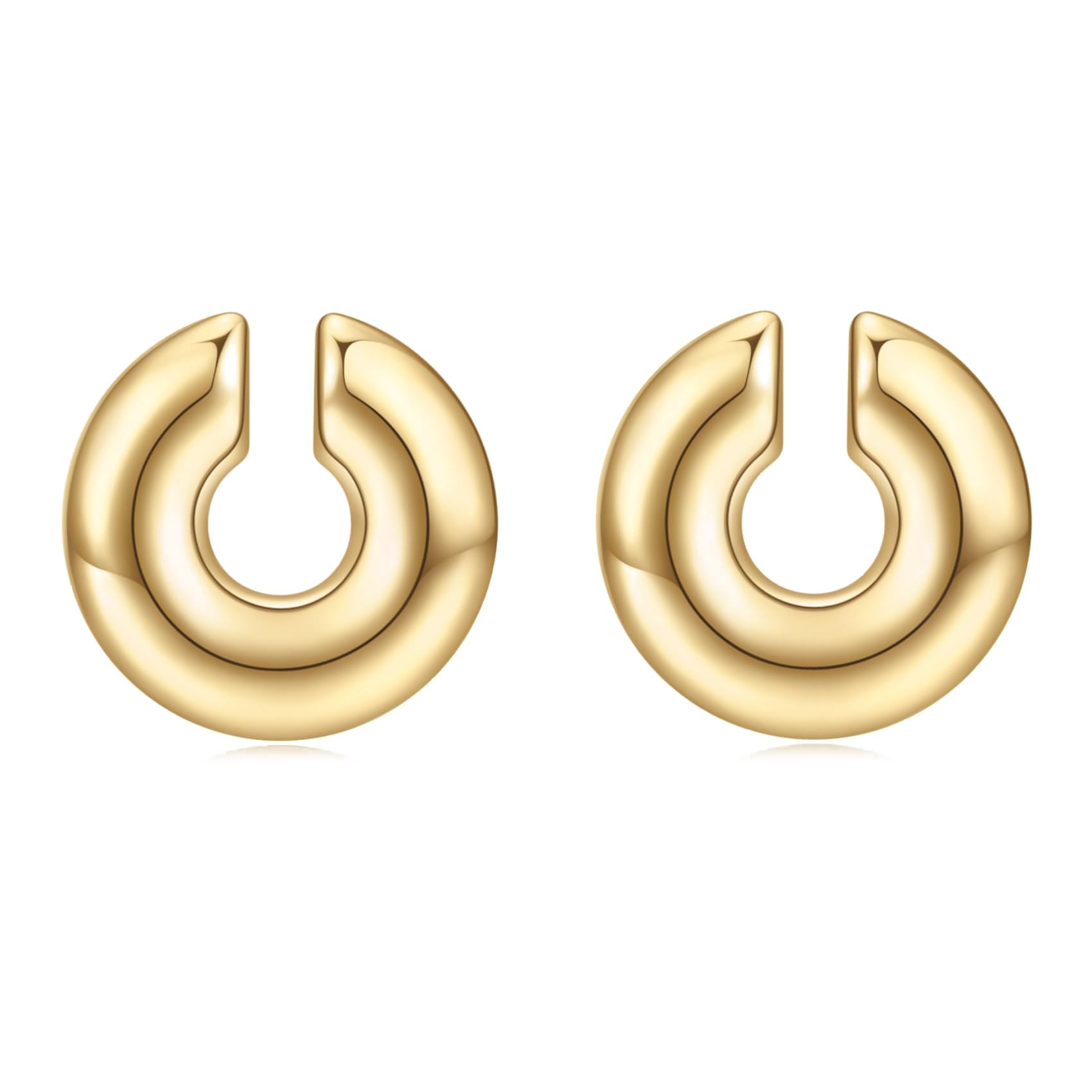 VQYSKO2 PCS Ear Cuffs Earrings For Women | Non Piercing 14K Real Gold Cuff Clip On Cartilage Hoop Earring | Hollow Lightweight Earrings Trendy Thick Gold Jewelry