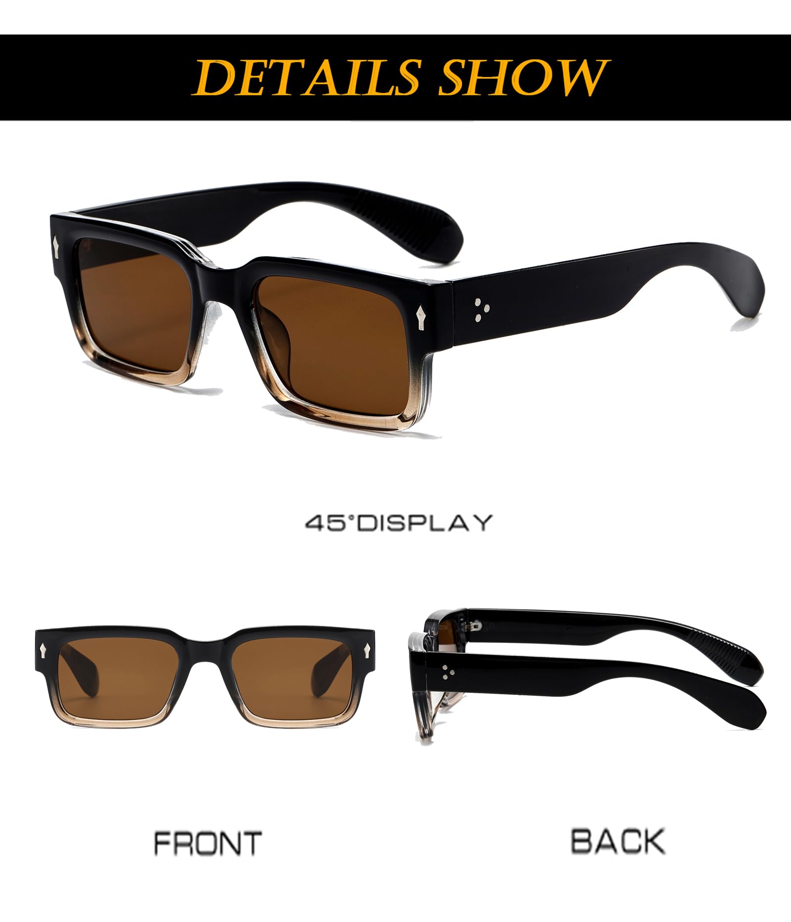 Trendy Chunky Rectangle Square Frame Sunglasses UV400 Protection Amazon.com: EunoiaLens Cool Square Frame Sunglasses for  main image 3