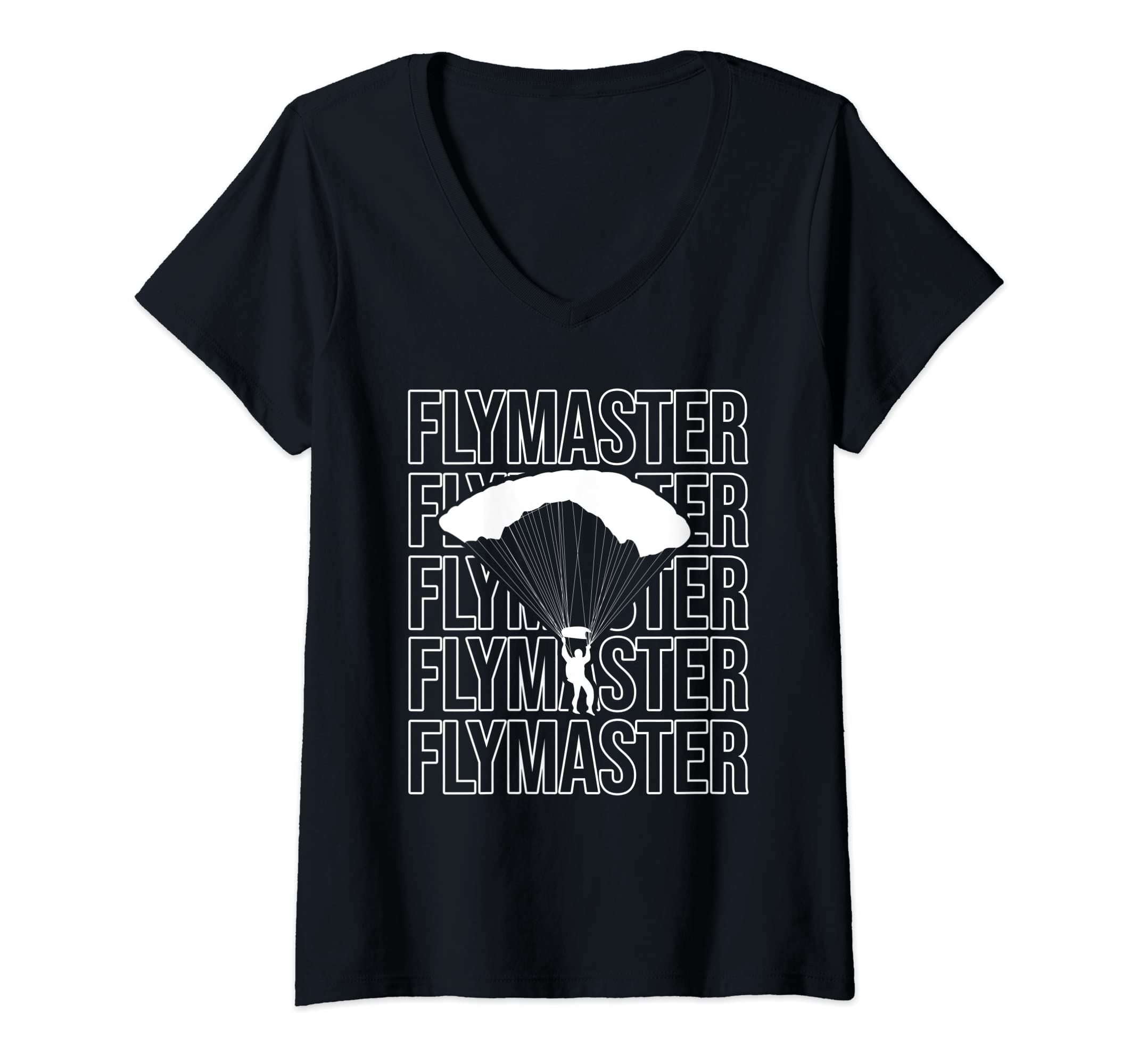 Womens Funny Paragliding Pilot - Paraglider Parachute Flymaster V-Neck T-Shirt