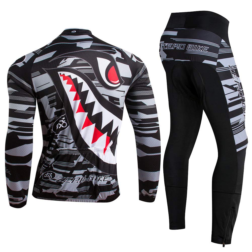 Uomo Manica Manica Lunga Jersey Abbigliamento Set, Ciclismo Jersey Camicia Gel Imbottito Pantaloni Ciclismo Equitazione Bike Sportswear
