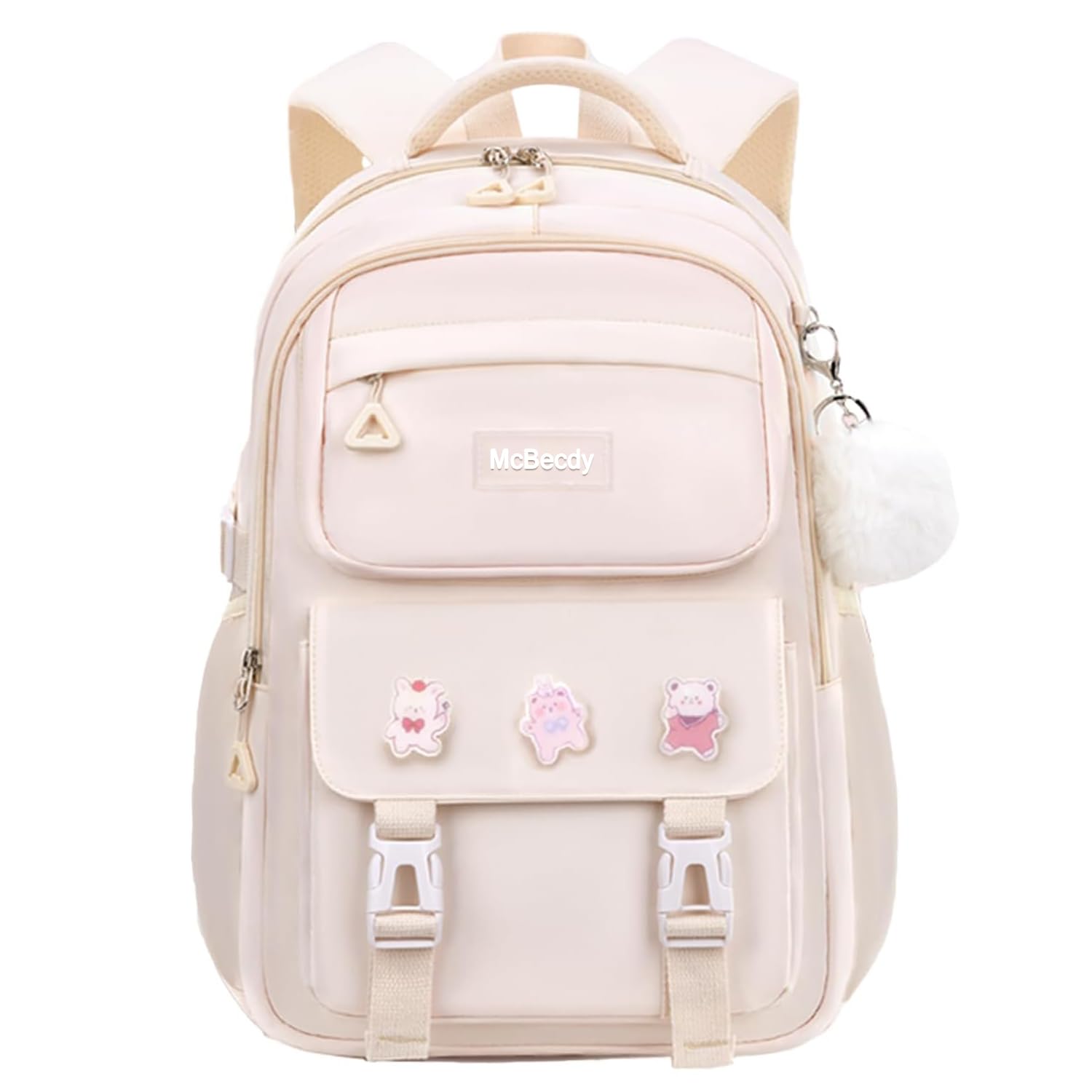 McBecdy School Backpacks for Girls, Middle Schoolbag Elementary Student Bookbag, Large Casual School Daypacks for Teens Girls (White)