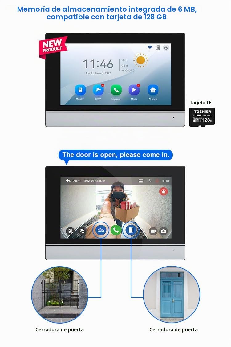WiFi Pantalla táctil de 10 Pulgadas HD 1080p Ultrafino Inalámbrico Videoportero Timbre Video Interfono,Detección de Movimiento, Compatible con la App Tuya, Almacenamiento de Vídeo Gratuito