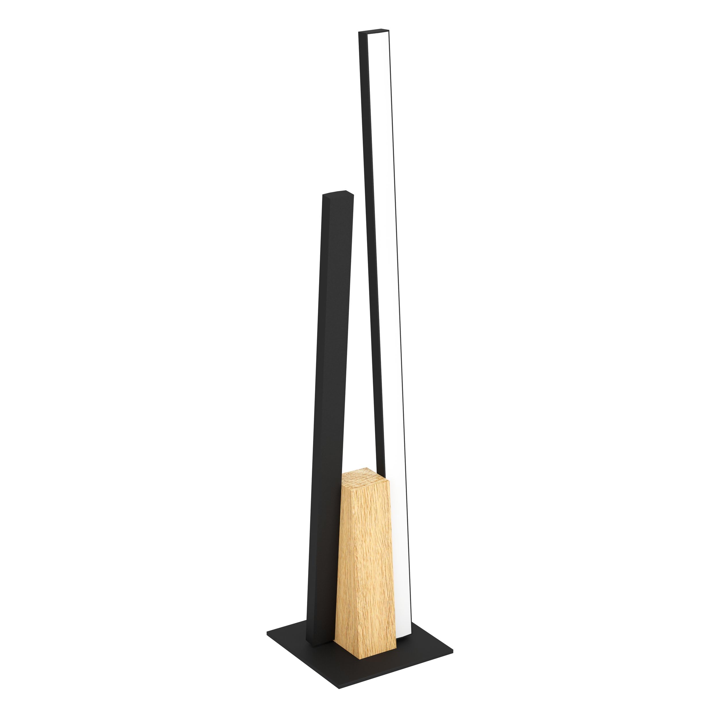EGLO LED lámpara de mesa Panagria, luminaria minimalista para mesa de noche | FSC100HB, liluminador de aluminio, acero y madera en negro y marrón, luz deco para sala, blanca cálida