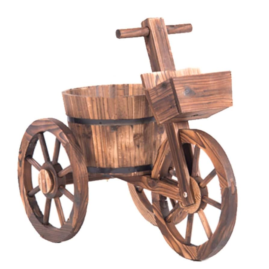木製一輪車　大きい　手押し車　フラワーワゴン・オブジェ・陳列ワゴンとして！ Amazon.co.jp: 手押し車プランターポット-木製ワゴンプランター