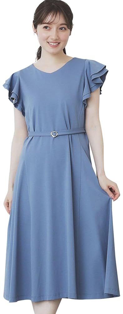 Vネック ワンピース ドレス オーバーサイズ ミドル丈 PourVous ドレス 結婚式ワンピースドレスVネック七分袖＆ミモレ