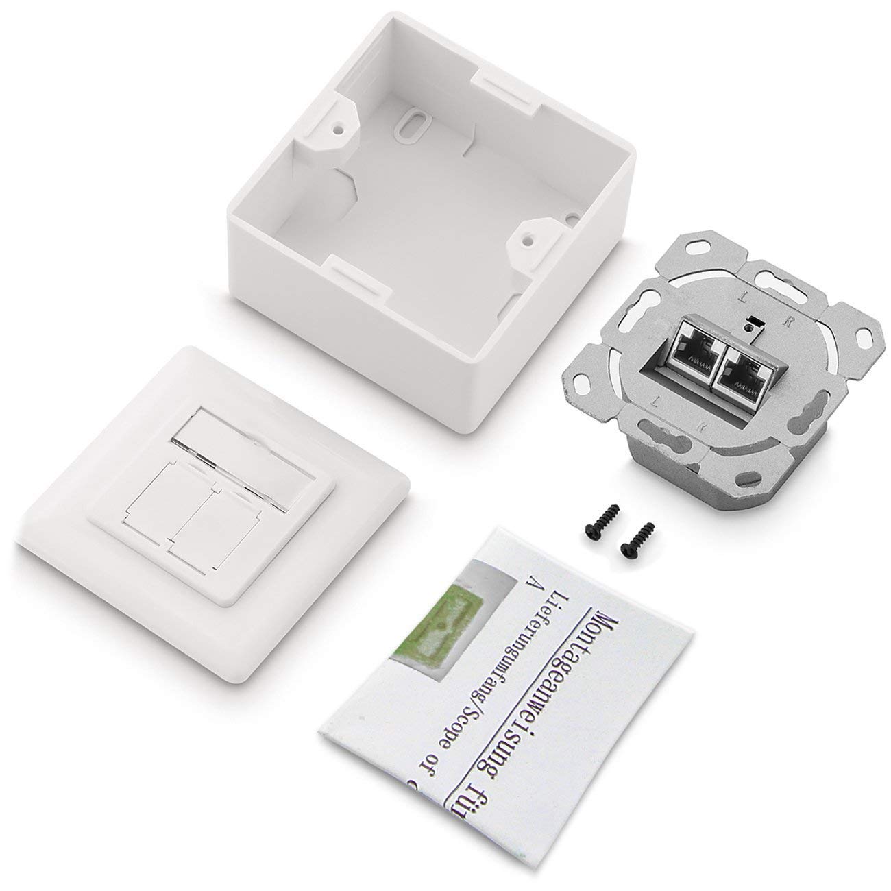 HB-DIGITAL 5 x CAT 6 netwerkcontactdoos, LAN-doos, universele aansluitdoos, 2x RJ45-poort, opbouw/inbouw afgeschermd EIA/TIA 568A &B 8P8C, 1 Gigabit Ethernet-netwerk, signaalwit