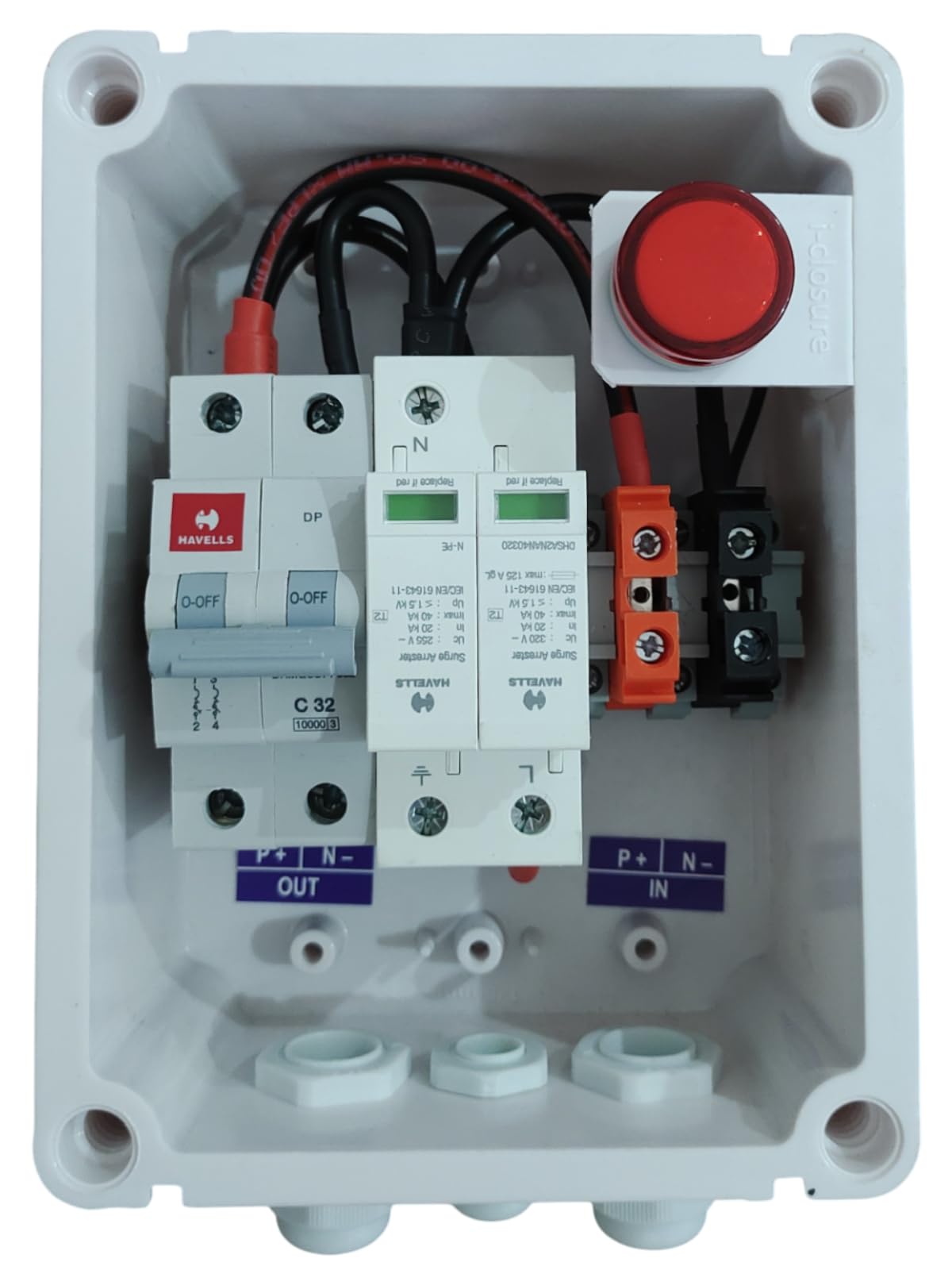 Kenbrook Solar ACDB Single Phase Inbuilt AC MCB 32A, AC SPD 320V & Indicator 1kW - 7kW Solar (1Ph 32A HVL IND)
