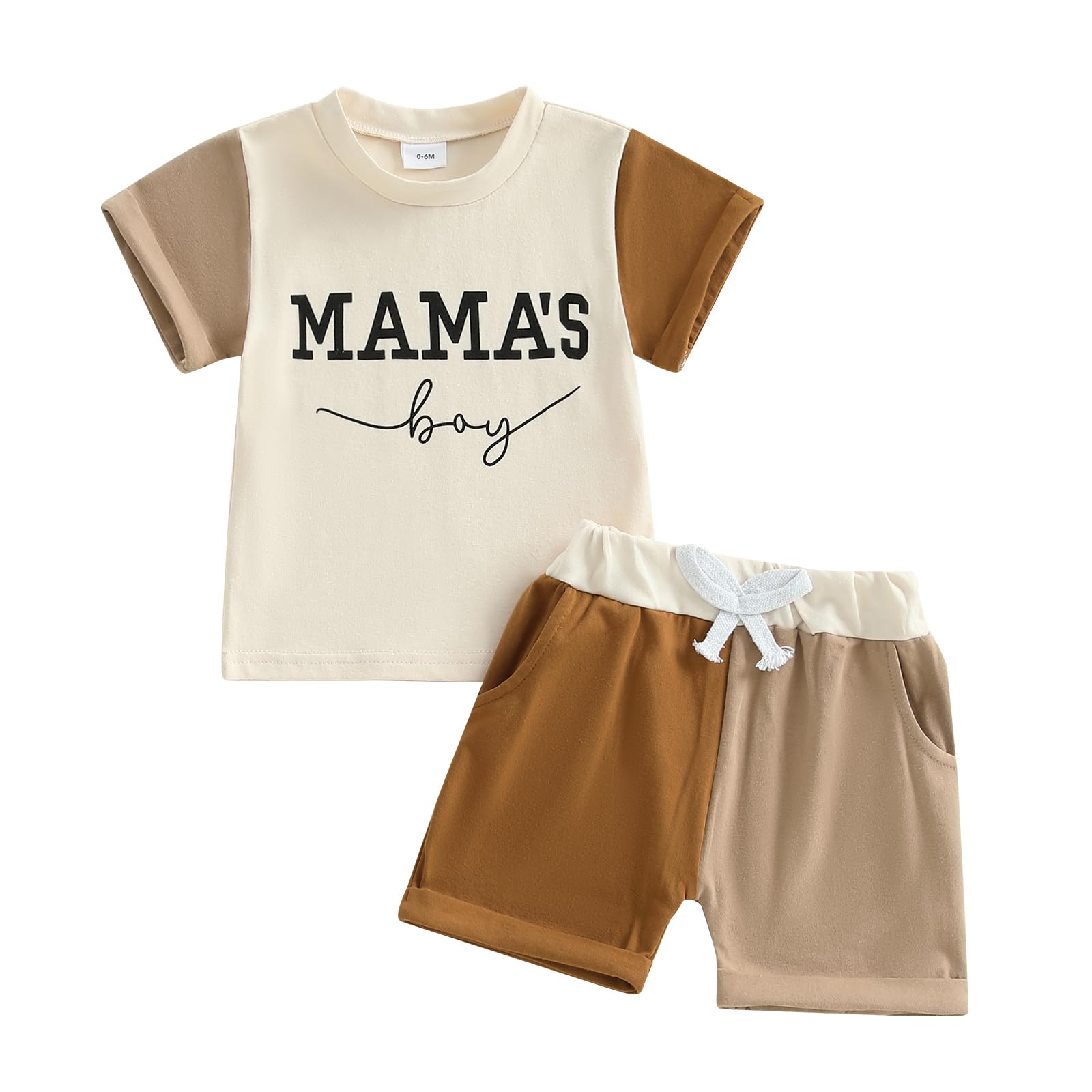 FOCUSNORM Baby Boy Summer Clothes Letter Contrast Short Sleeve T-shirt Top and Elastic Shorts 2 Pcs Set Toddler Infnat Outfit