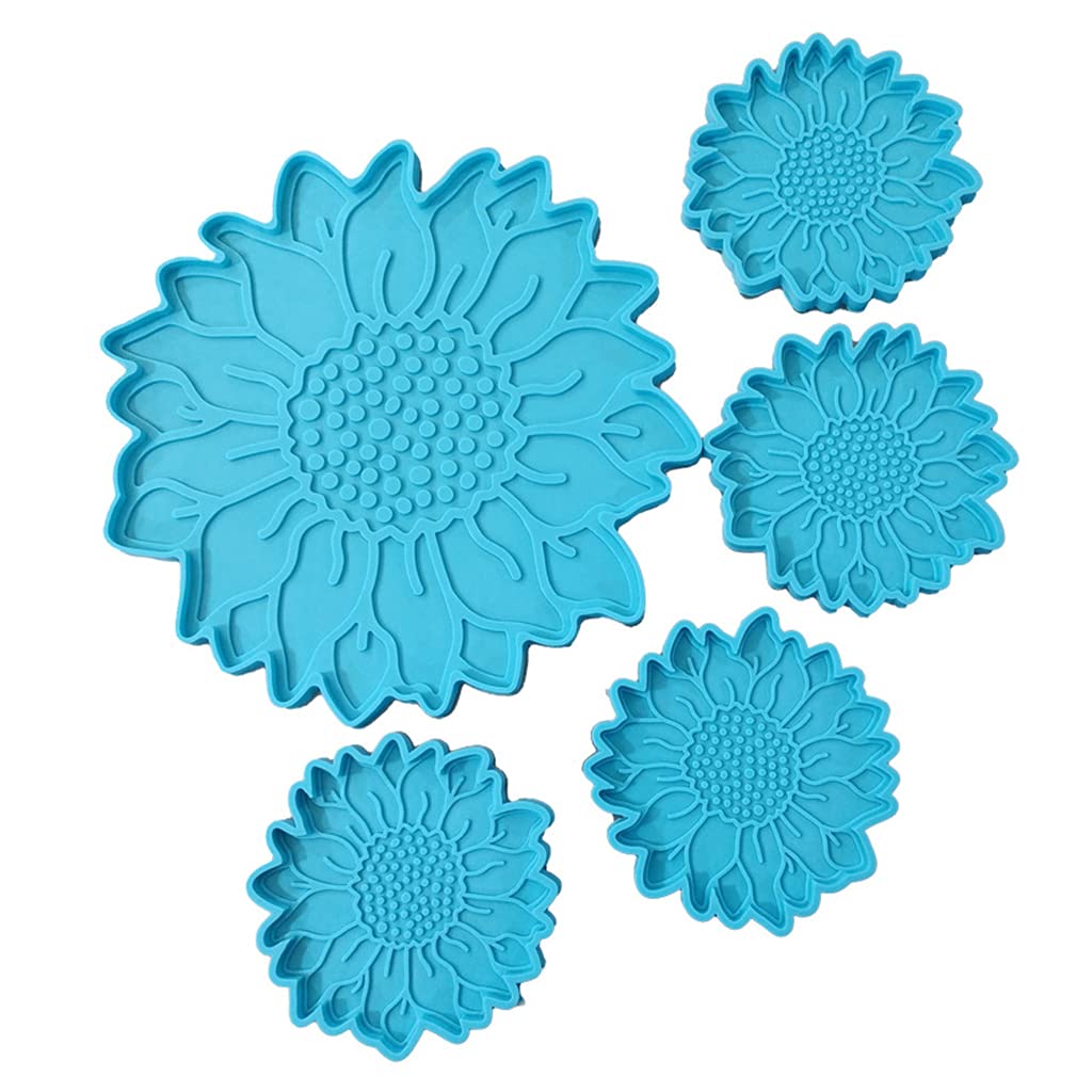 Yajom Sunflower Resin Coaster Molds - 5pcs Round Molds for Making Epoxy Coasters, Cups Mats