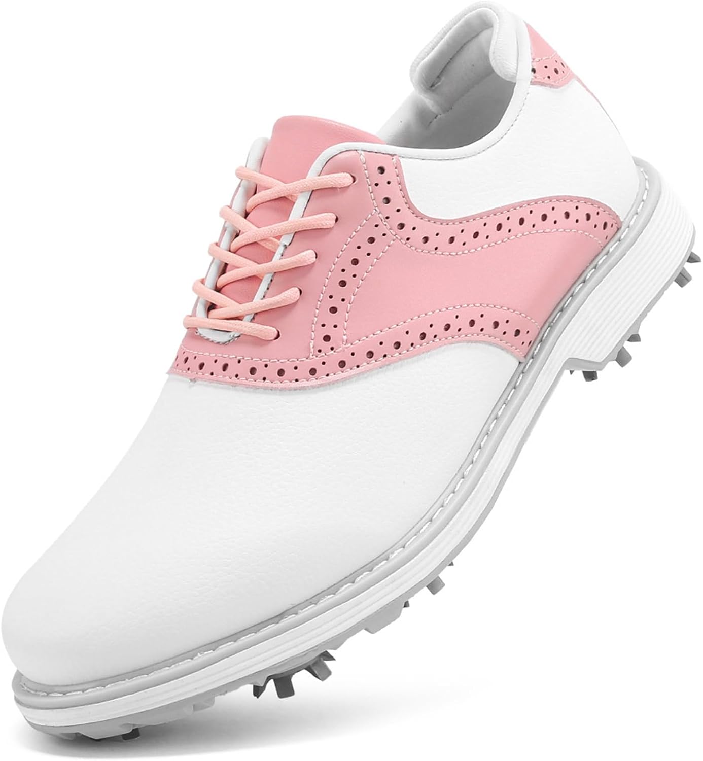 JiuQing Women's Golf Shoes Professional Spikes Training Shoes Leather Lace-Up Business Casual