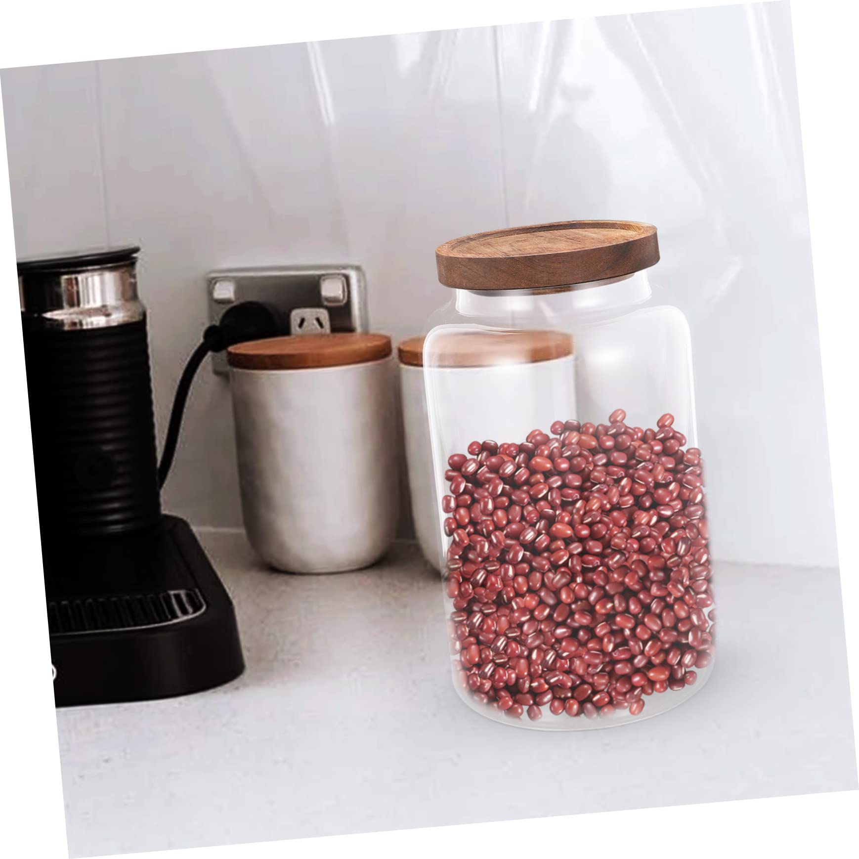SOLUSTRE Luftdichter 2,8l Aufbewahrungsbehälter aus Glas mit Holzdeckel für Küche und Desktop zur Aufbewahrung von Getreide Mehl und Nahrung mit Feuchtigkeitspräventiver Funktion