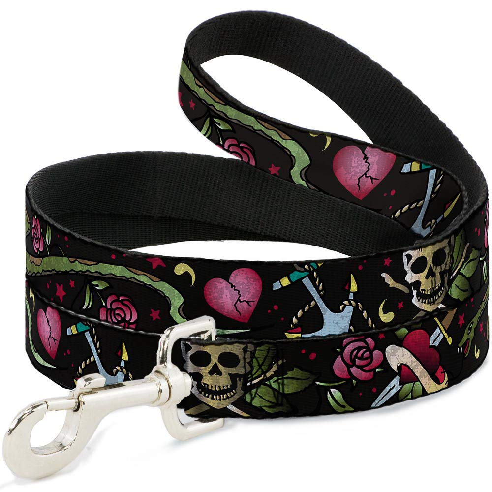 Laisse pour chien large 3,8 cm noire Live Hard Die Young 1,8m