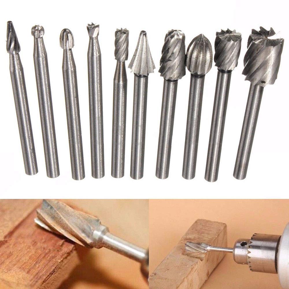DIY Crafts Steel High Speed Burr Grinding Bit Wood Carving Rasp for 1/8' Shank Tool (Design No # 2, Pack Of 10 Pcs)-image-41
