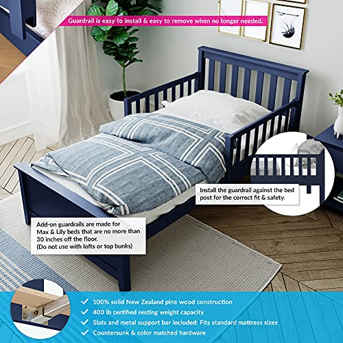 Max & Lily Twin Bed, Bed Frame With Headboard For Kids With 2 Guard Rails, Slatted, Blue #TOP2