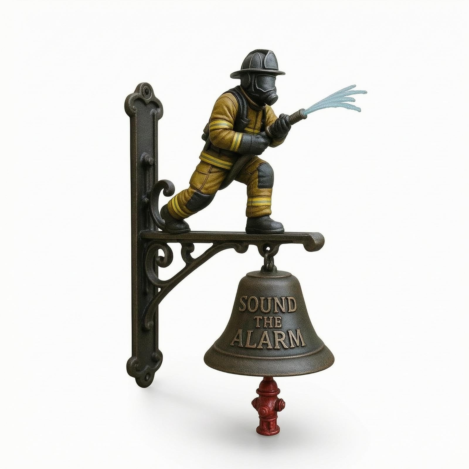 Door Chime with Bracket Rustic Wall-Mounted Bell Decorative Wall Chime Homeowners, Entryway, Porch, Cabin Firefighter Yellow-image-22